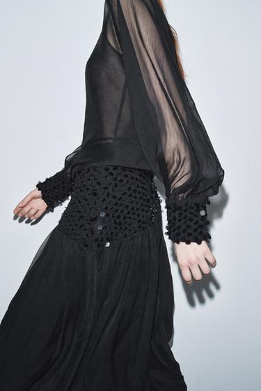 Zara ZW COLLECTION SEMI-SHEER BLOUSE - Black