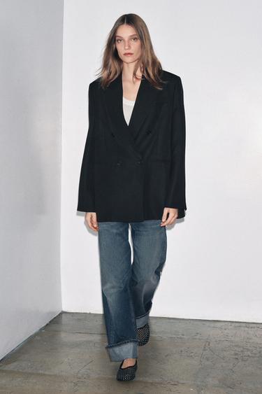 LIMITED EDITION ZW COLLECTION STRIPED WOOL BLEND BLAZER - Black by Zara - Image 4