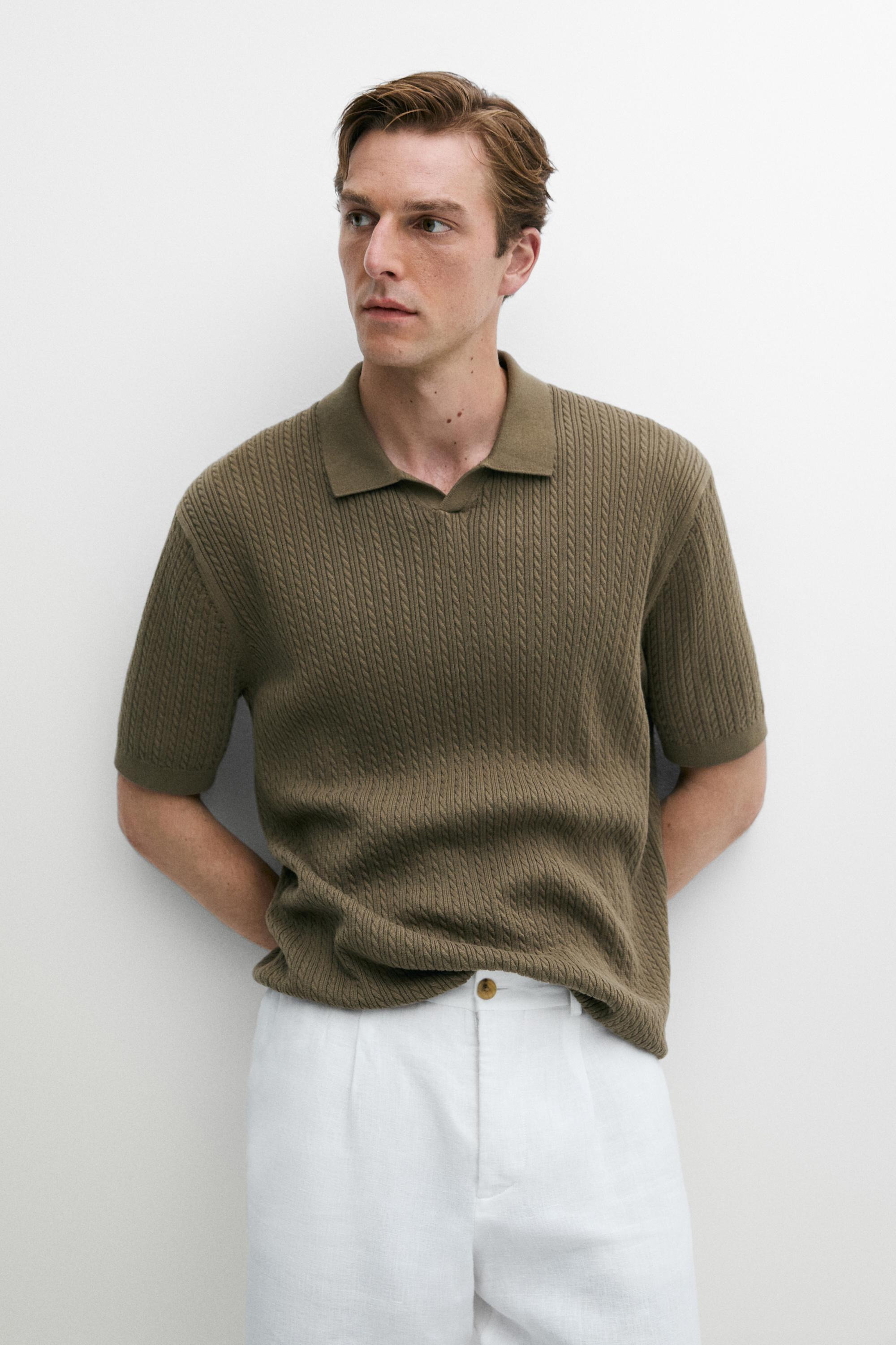 100% cotton cable-knit polo sweater — Pistachio green
