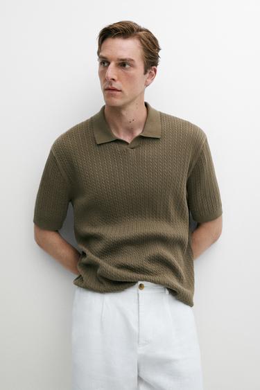 Zara 100% cotton cable-knit polo sweater - Pistachio green