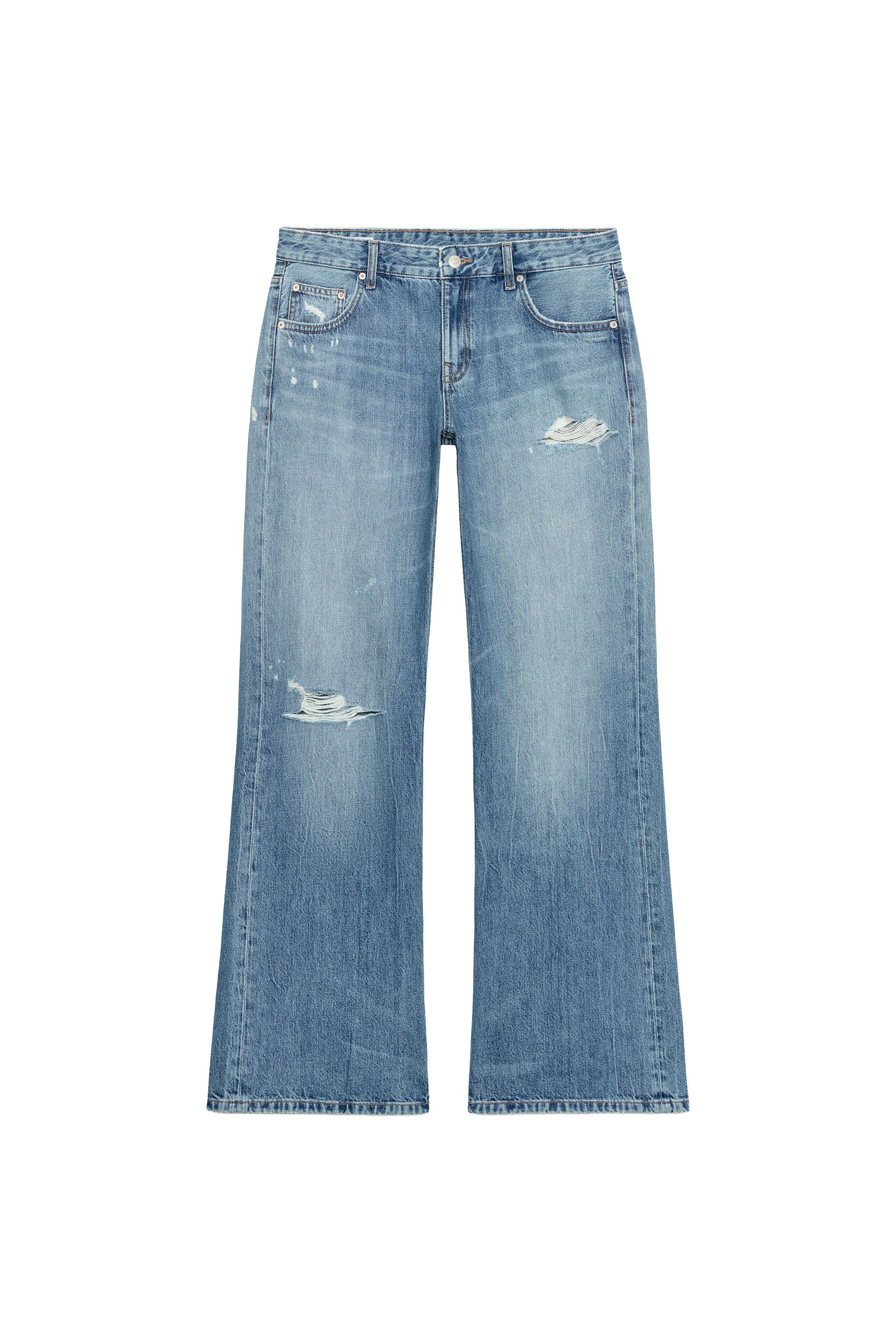JEANS TRF WIDE LEG FLARE TIRO BAJO ROTOS