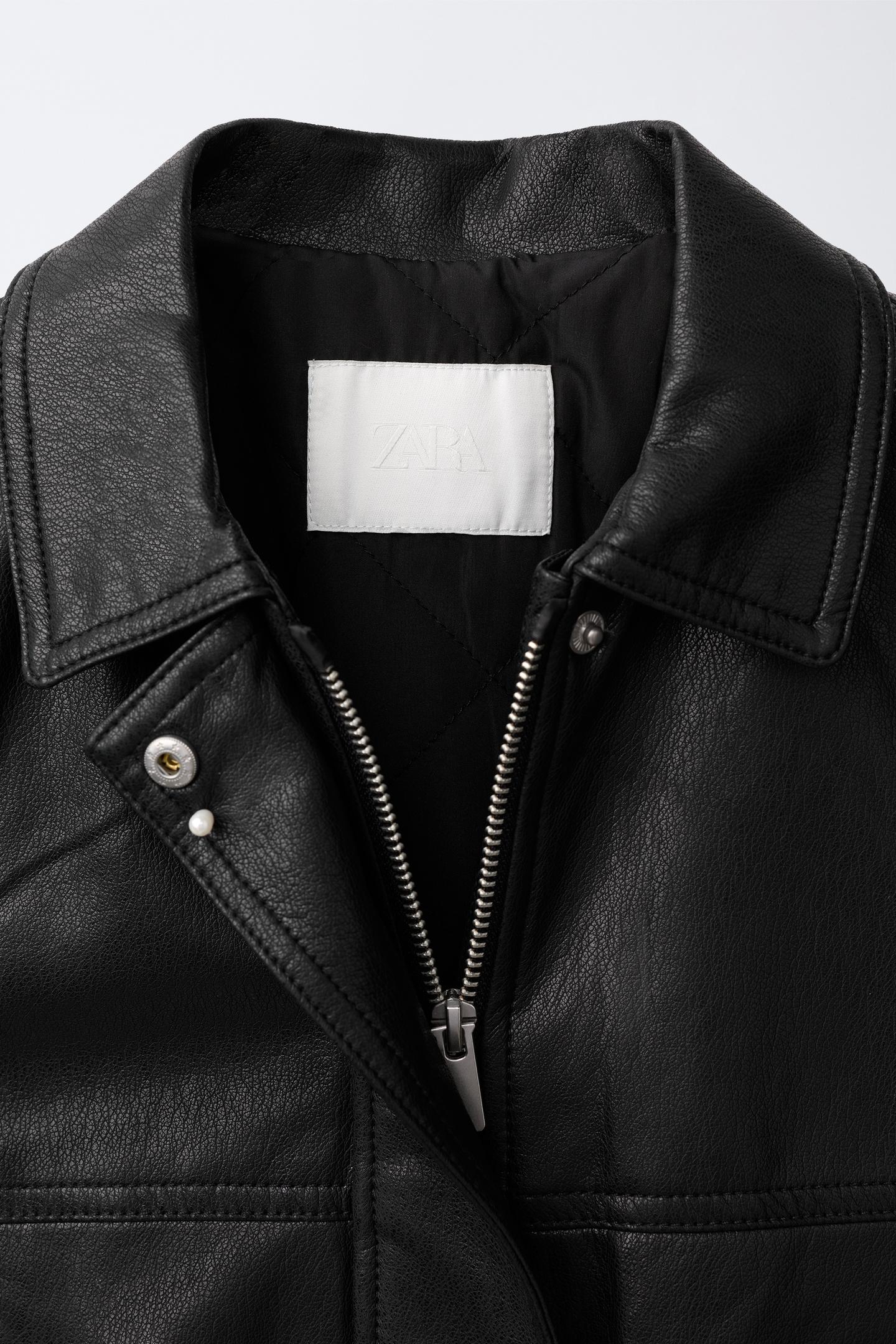 Детская куртка Zara Faux Leather Bomber, цвет: Чёрный — фото 8