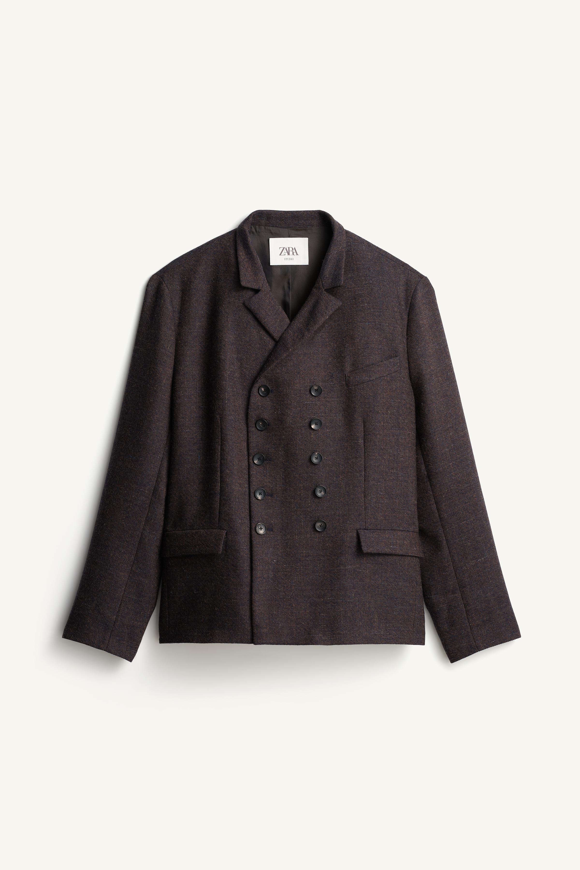 STRUCTURED WOOL-BLEND DOUBLE-BREASTED SUIT BLAZER