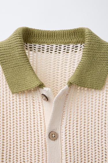 PALM TREE EMBROIDERED KNIT SHIRT - ecru/khaki by Zara - Image 2