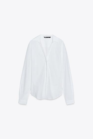 CAMISA CON ALGODÓN ENTALLADA - Blanco de Zara - Imagen 0