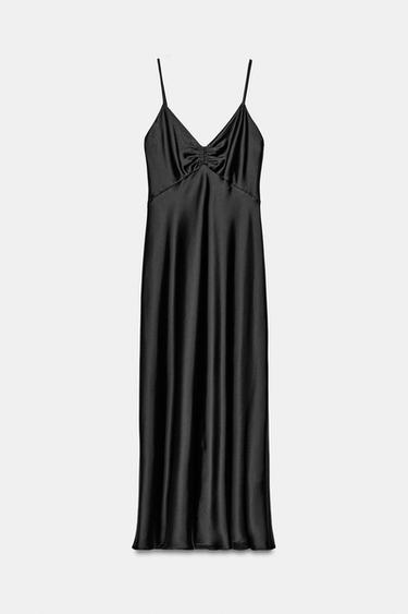 DRAPED SATIN MIDI DRESS - Black by Zara - Image 0