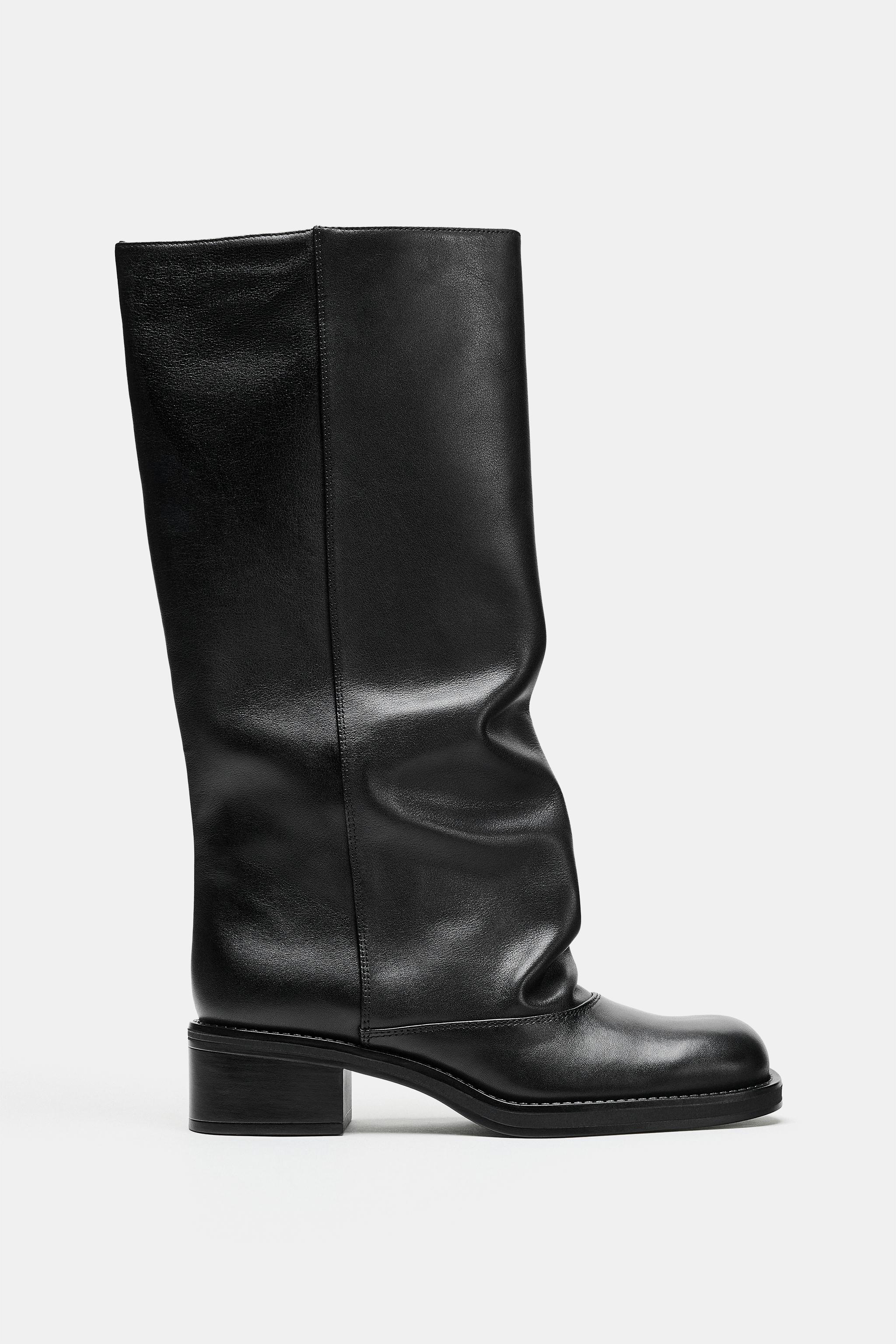 LEATHER BIKER BOOTS — Black