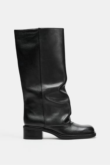 LEATHER BIKER BOOTS - Black by Zara