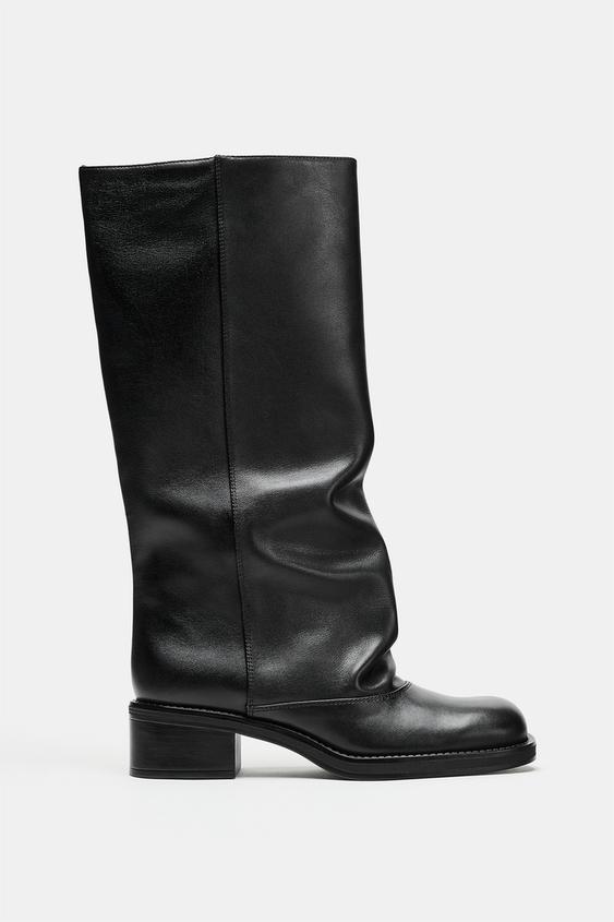 BOTTES MOTARDES EN CUIR - Noir de Zara - Image 1