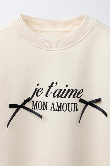 SLOGAN AND BOW PRINT SWEATSHIRT - Ecru by Zara - Image 2