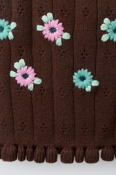 KNIT CROP TOP WITH FLORAL EMBROIDERY - Chocolate by Zara - Image 3