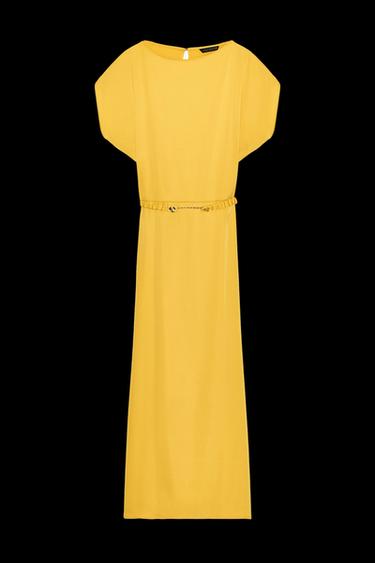 VESTIDO MIDI SATINADO CINTURÓN - Mostaza de Zara - Imagen 0