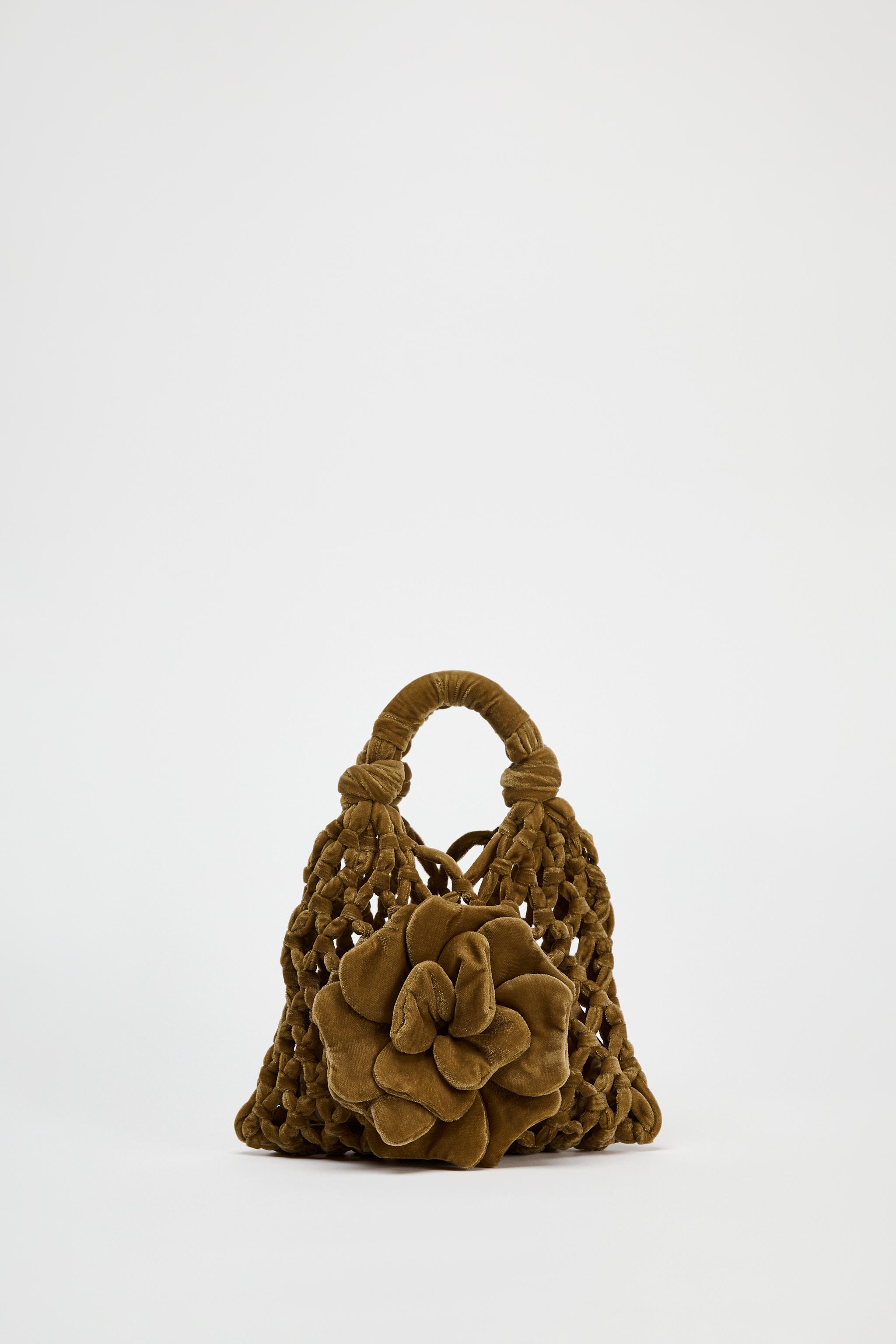 Zara Velvet Flower Mini Bucket Bag Ocher Women