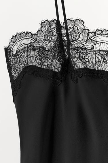 SATIN STRAPPY TOP WITH LACE TRIM - Black by Zara - Image 6