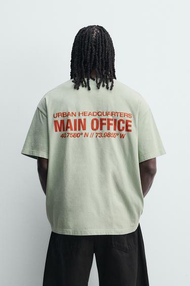 WASHED T-SHIRT WITH SLOGAN PRINTS - Sea green by Zara