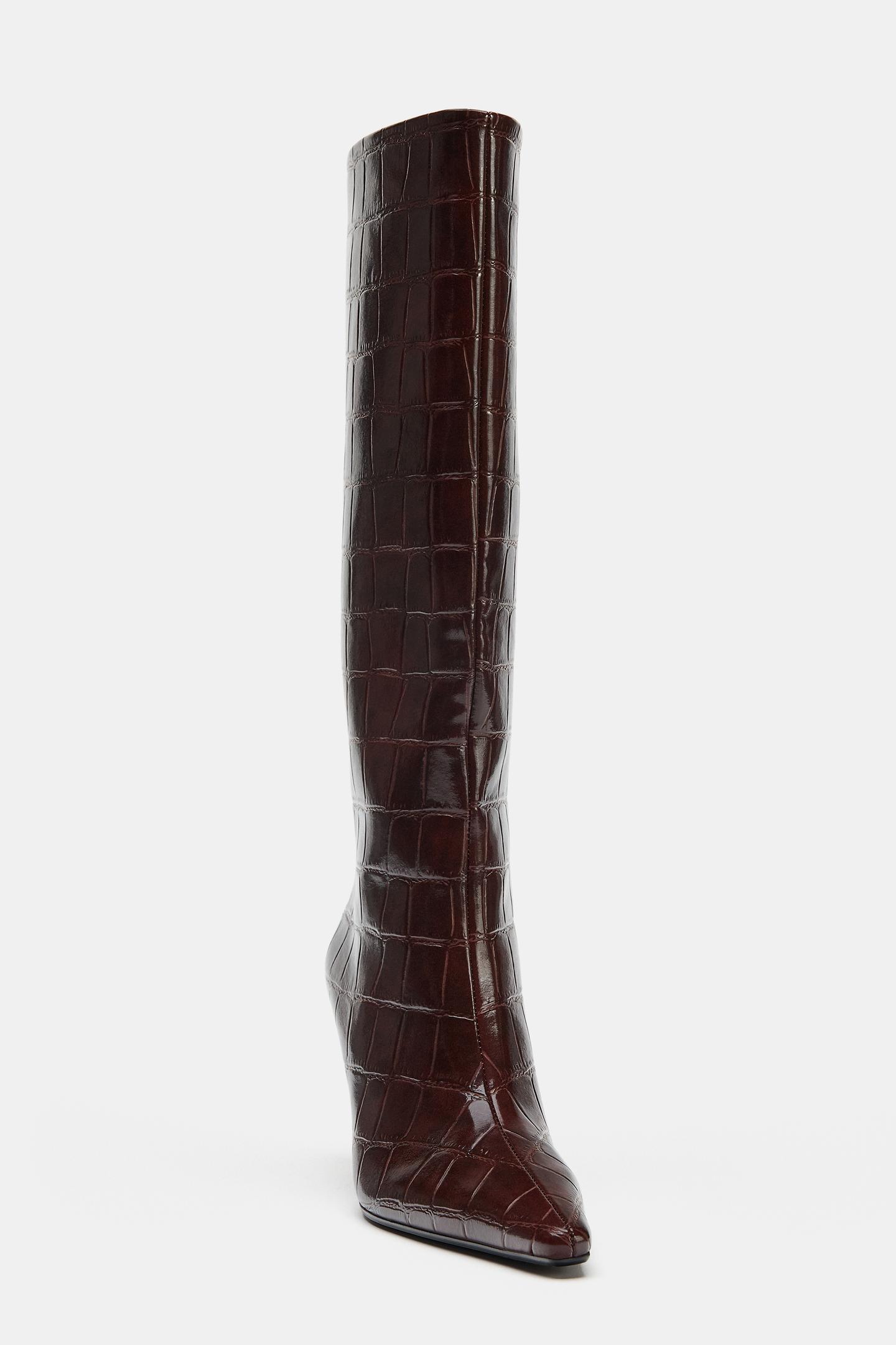 Женские ботинки Zara Animal Print Heeled, цвет: Бордовый красный — фото 6