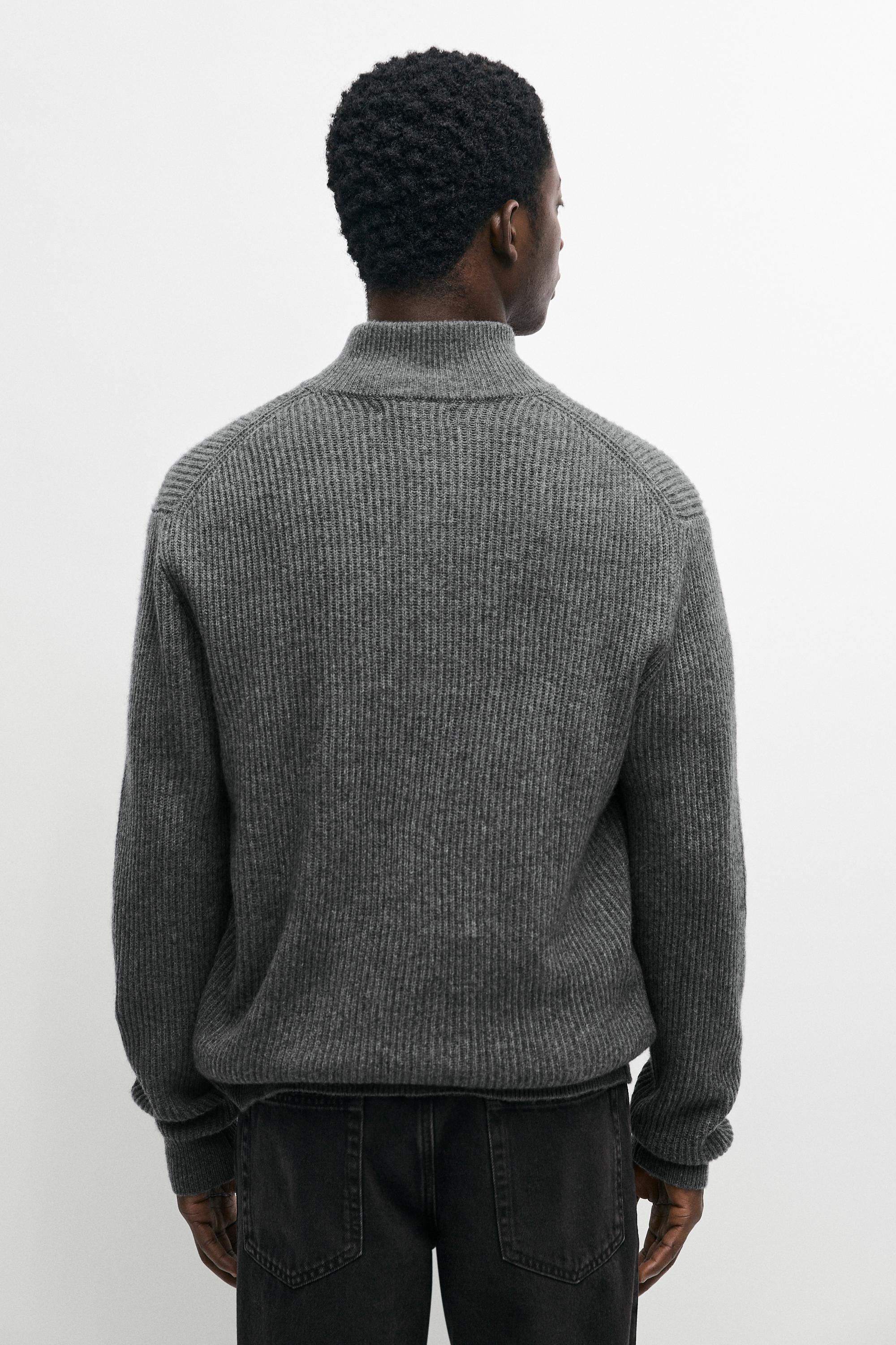 Wool zip-up knit cardigan