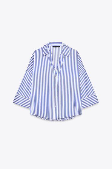 STRIPED SHIRT WITH WIDE SLEEVES AND METALLIC THREAD - Blue/White by Zara - Image 7