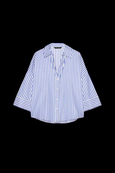 STRIPED SHIRT WITH WIDE SLEEVES AND METALLIC THREAD - Blue/White by Zara