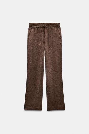 PANTALON FLUIDE EFFET FROISSÉ - Marron de Zara - Image 0