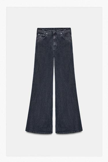 ZW COLLECTION HIGH-WAIST STRIPED FLARE JEANS - Navy blue by Zara