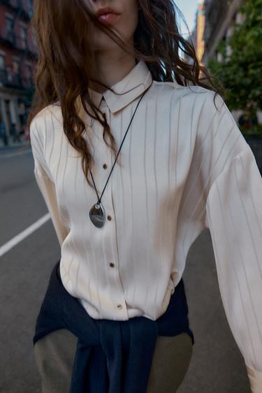 OVERSIZE STRIPED SHIRT - Ecru by Zara - Image 4