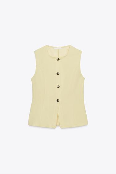 TOP CHALECO SARGA BOTONES - Amarillo de Zara