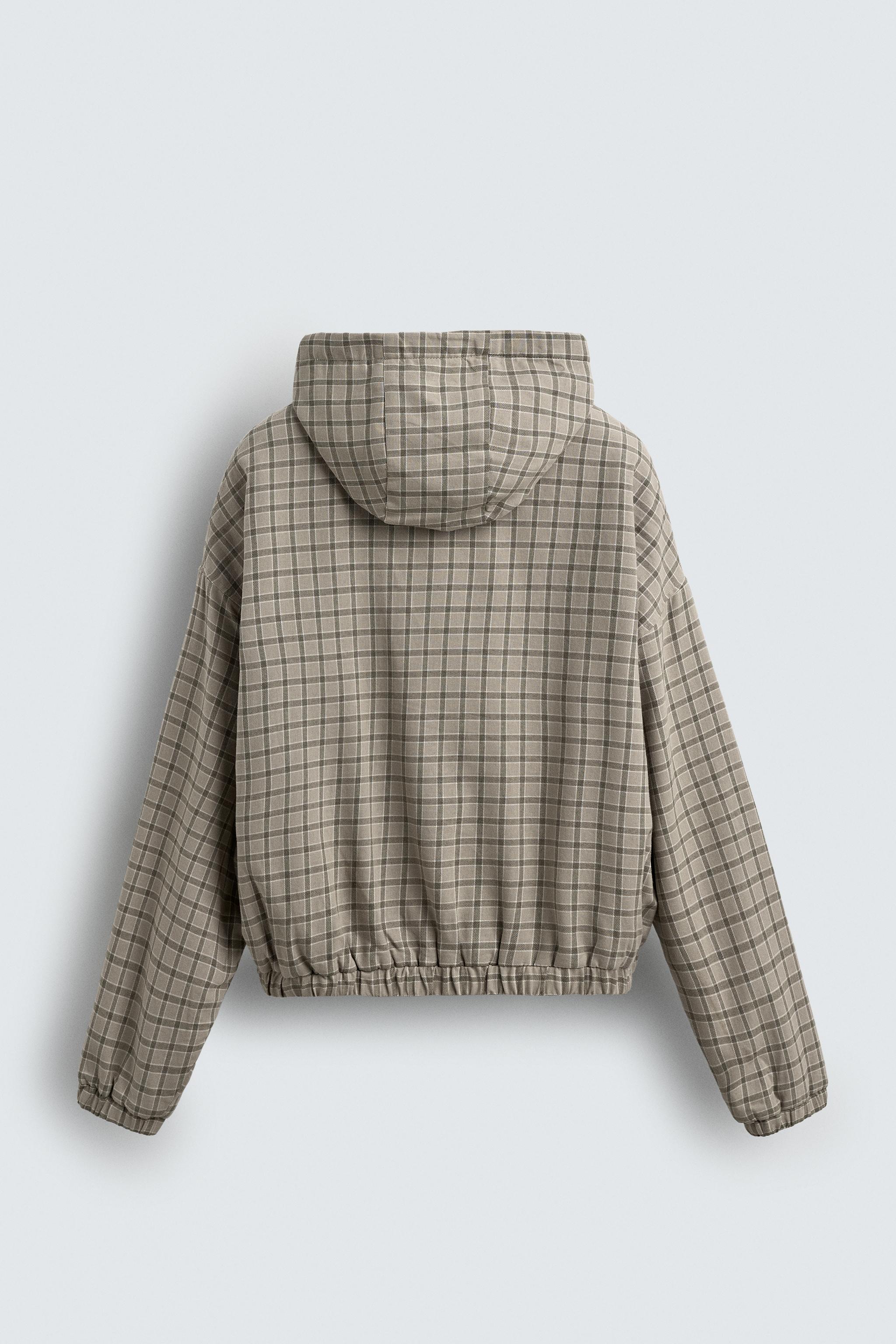V12 チェック柄フード付きジャケット ベージュ チェック柄ボクシーフィットジャケット - ベージュ | ZARA Japan