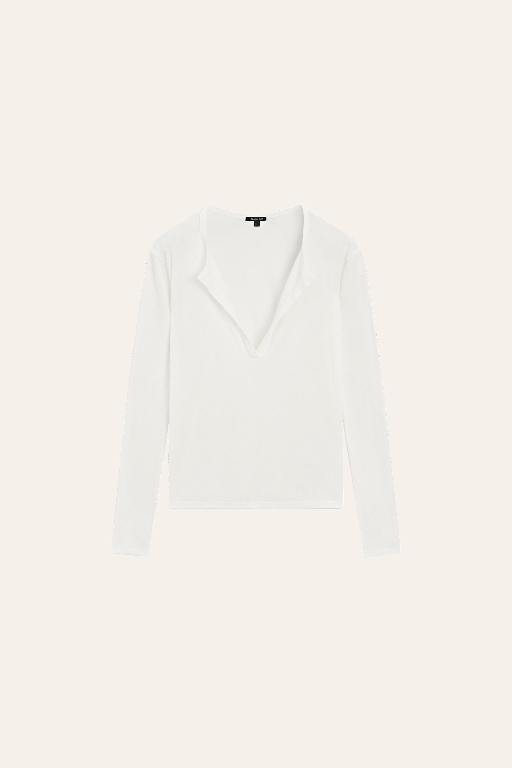 100% cotton V-neck T-shirt — Ecru