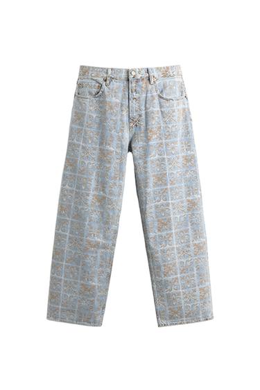 JEAN RELAXED FIT IMPRIMÉ GÉOMÉTRIQUE - Bleu clair de Zara