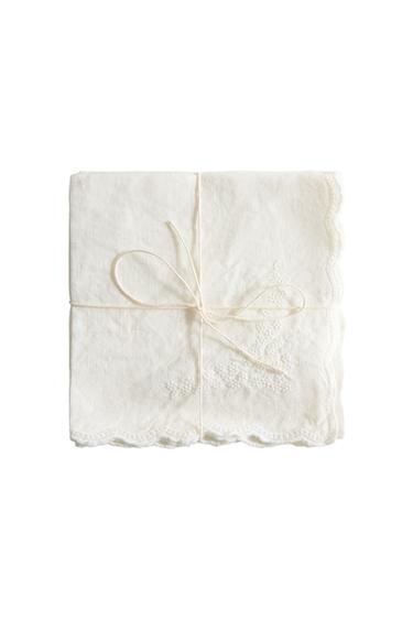 Zara PACK OF EMBROIDERED FADED LINEN HAND TOWELS (PACK OF 2) - Ivory