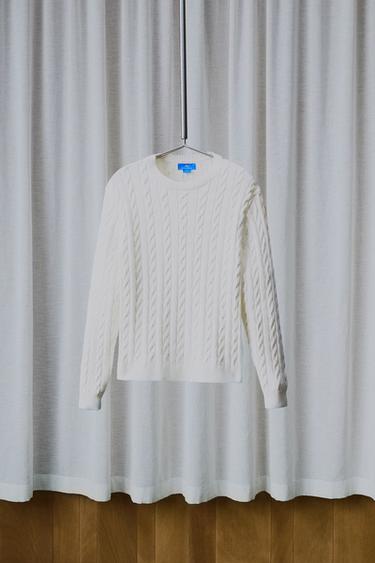 Zara AARON LEVINE X ZARA TEXTURED CABLE SWEATER - Ecru