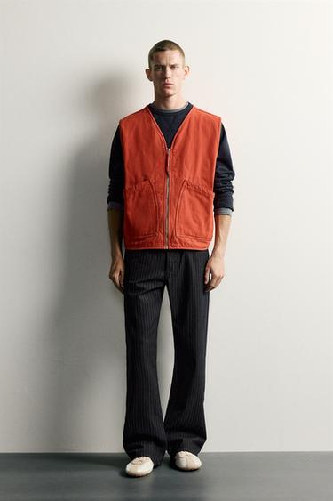 WASHED TOPSTITCHED VEST — Orange 2