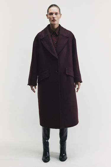 OVERSIZED LONG COAT - Burgundy by Zara