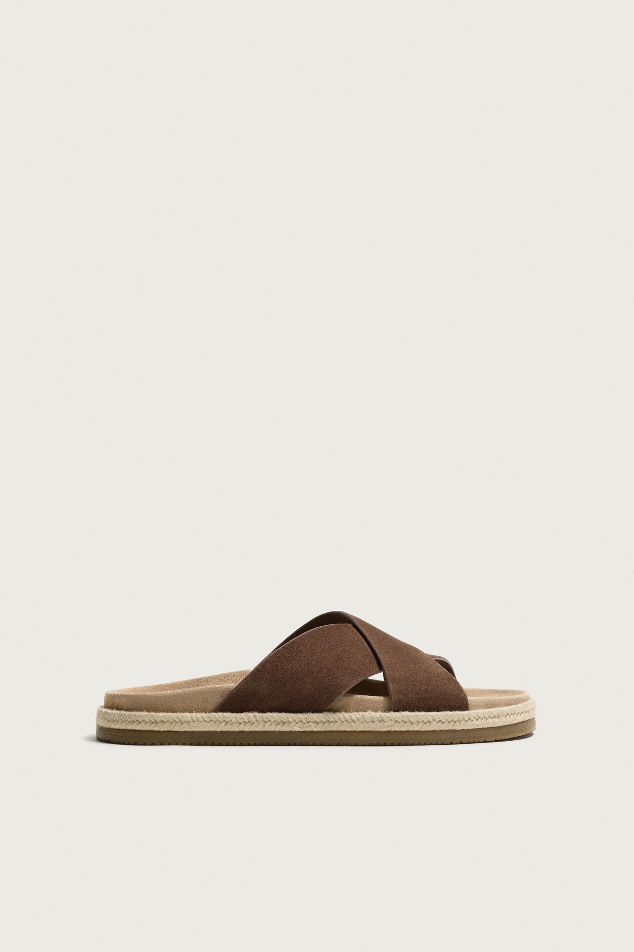 Мужские сандалии Zara LEATHER CROSSOVER SANDALS — фото 4