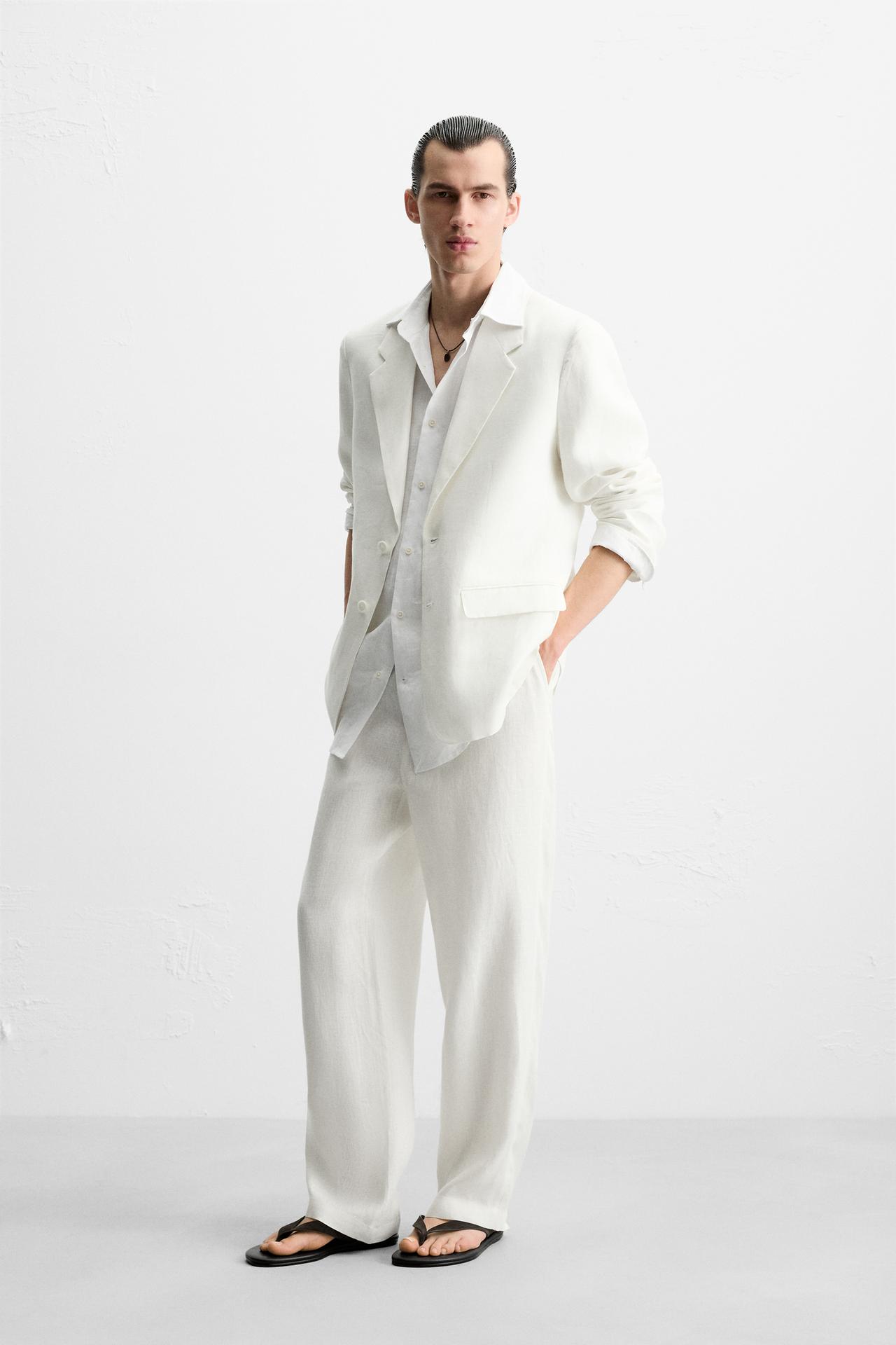 100% LINEN SUIT BLAZER - White by Zara
