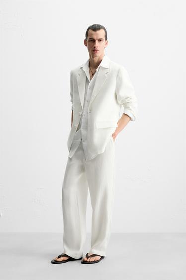 Zara 100% LINEN SUIT BLAZER - White