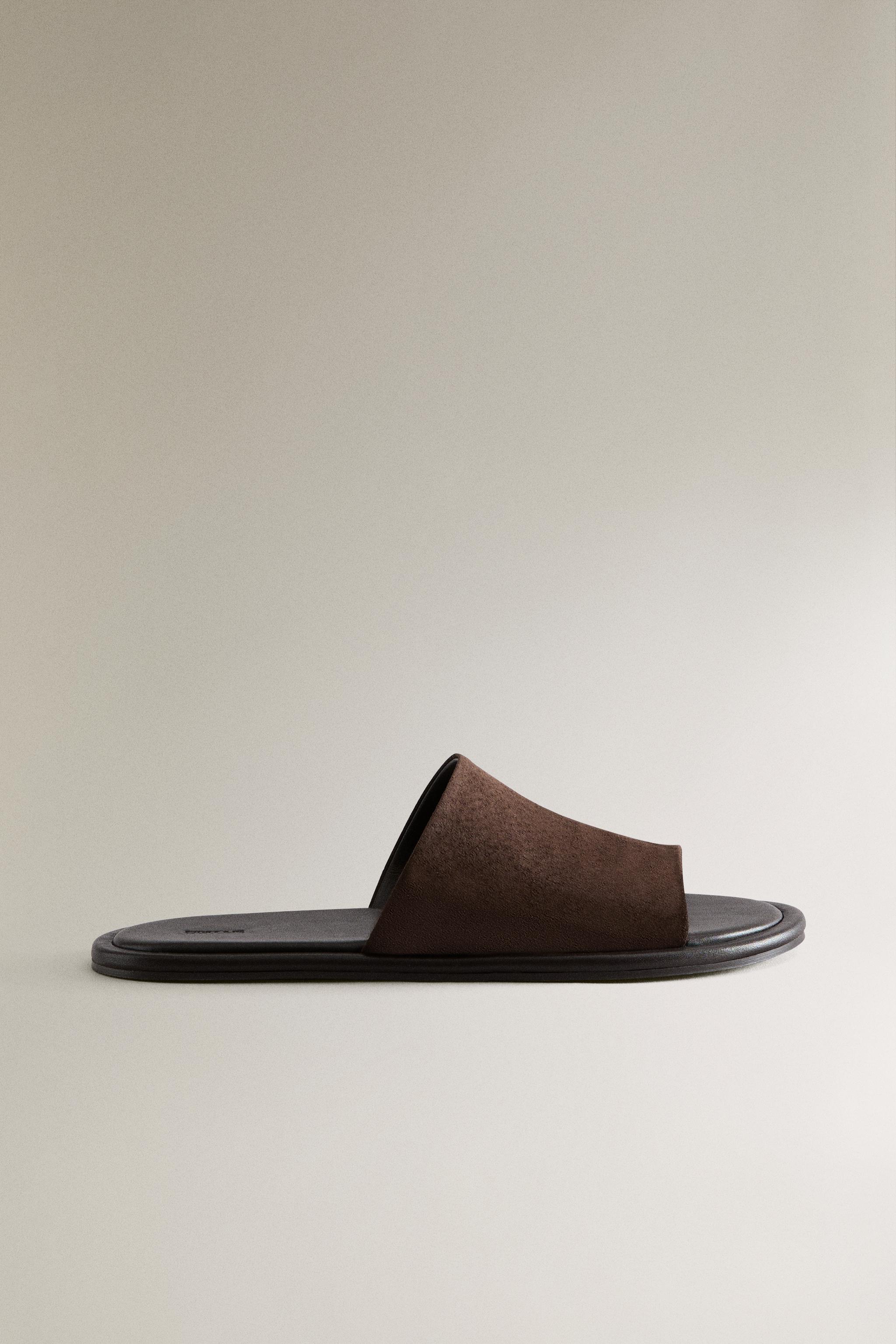 LEATHER SLIDES — Brown