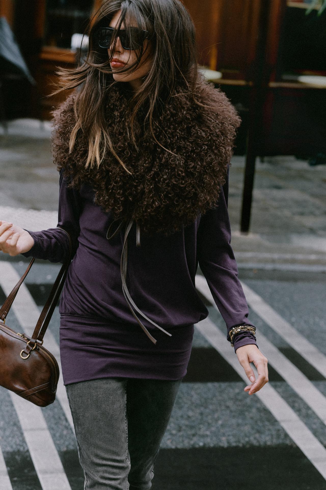 SHOULDER PAD GATHERED TOP — Purple