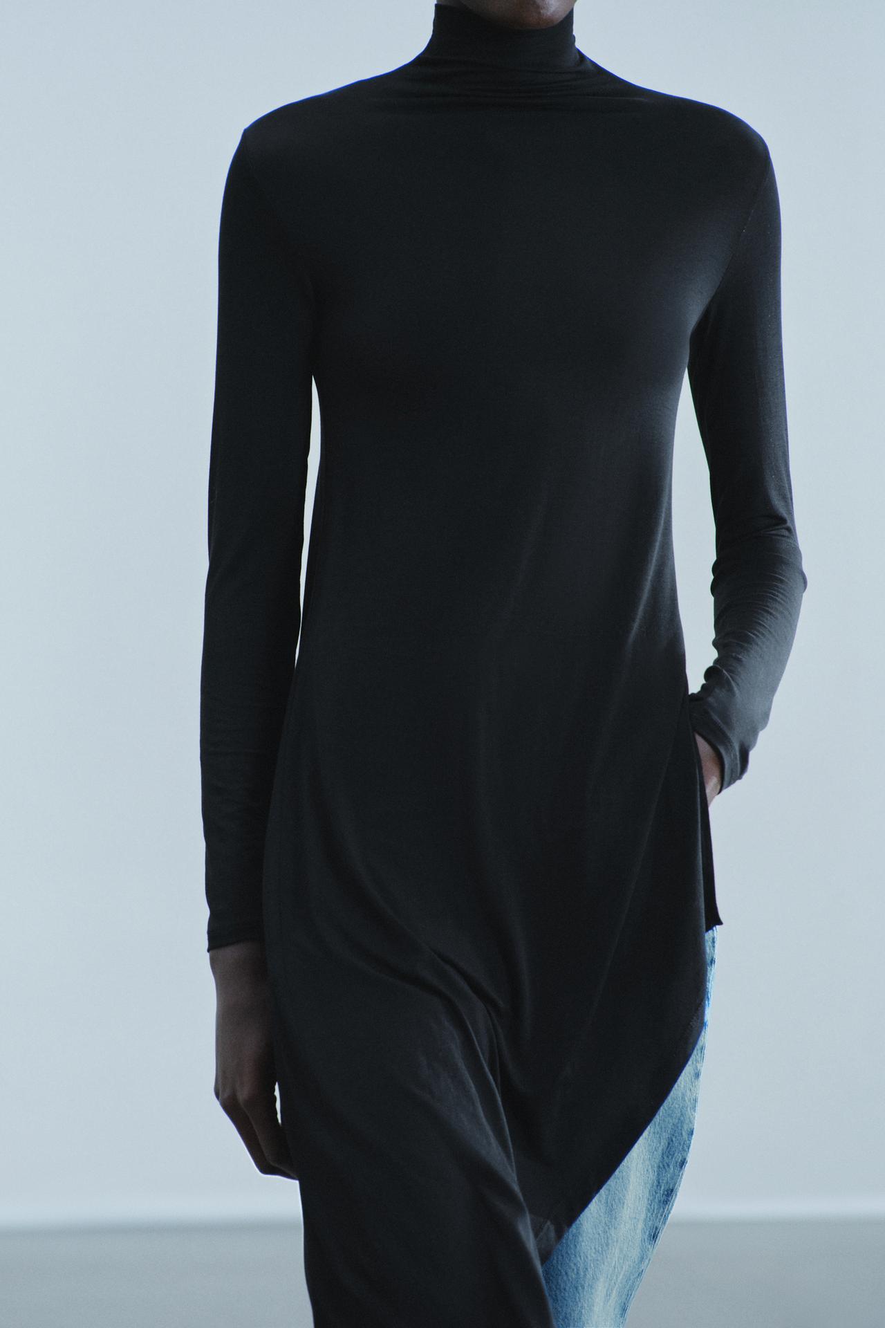 ASYMMETRICAL LONG TOP — Black