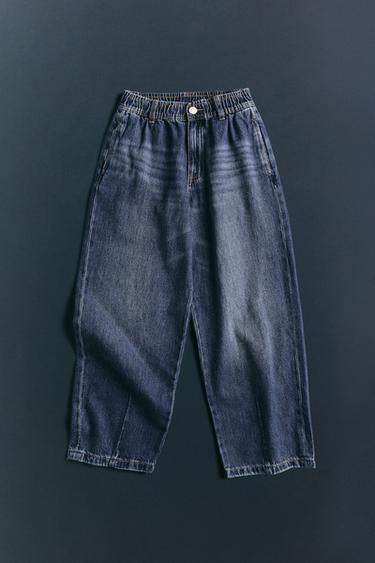 BALLOON JEANS WITH ELASTIC TRIM - Mid-blue by Zara