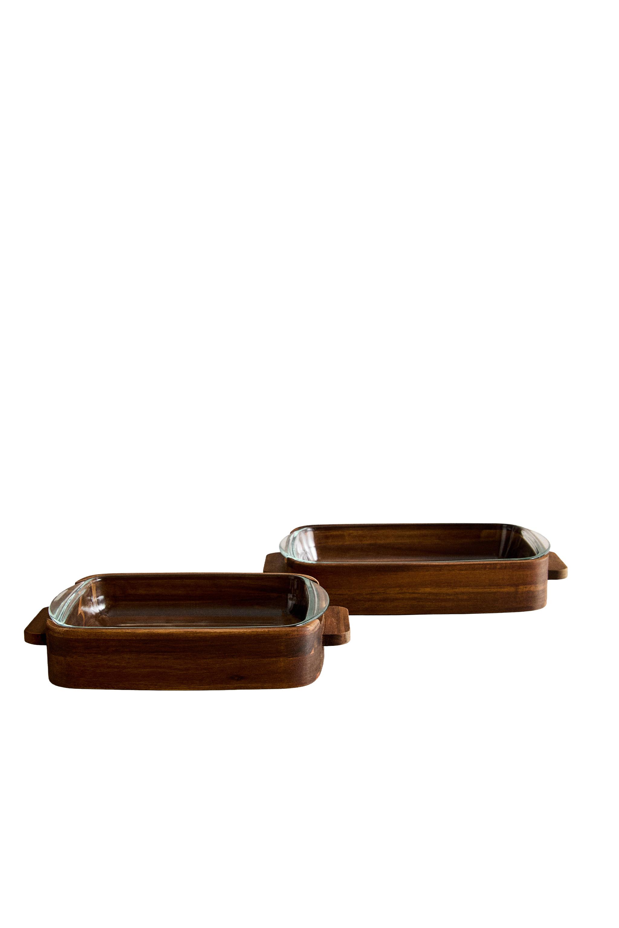 BOROSILICATE GLASS AND WOOD OVEN SERVING DISH - Brown | ZARA