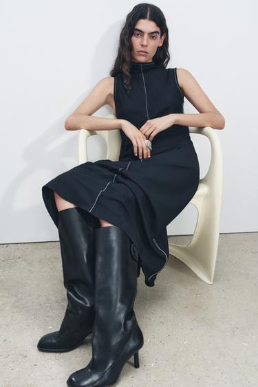 РОКЛЯ СЪС СРЕДНА ДЪЛЖИНА И ВЪНШНИ ШЕВОВЕ ZW COLLECTION - Морскосин от Zara