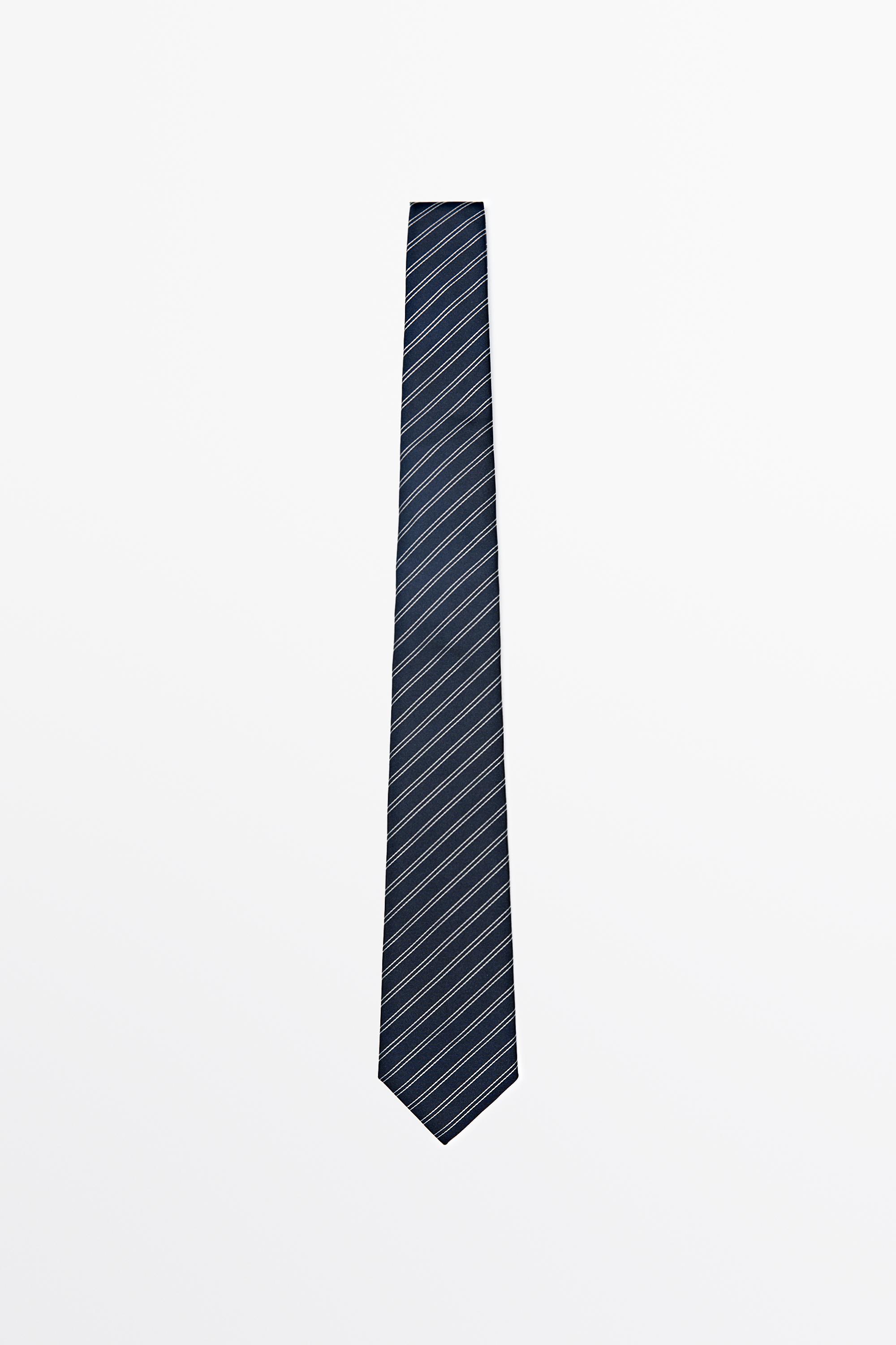 100% silk double stripe tie — Navy blue