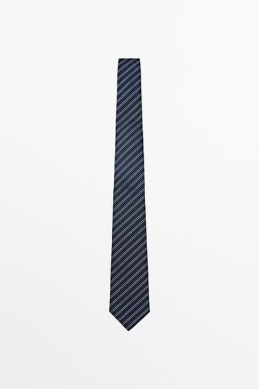 Zara 100% silk double stripe tie - Navy blue - Image 0