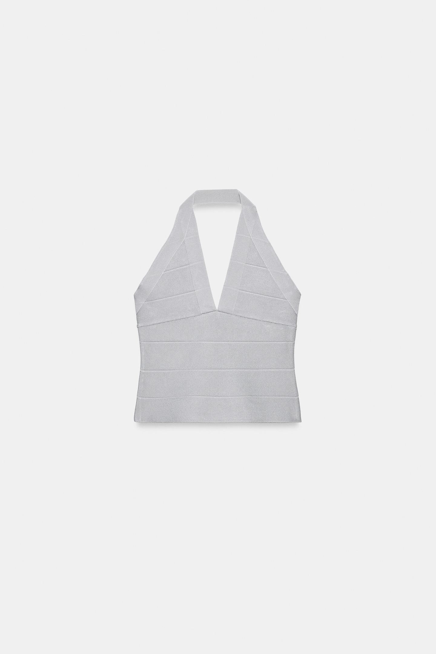 Женский топ Zara Stretch Band Halter Top, цвет: Светлый серый — фото 6