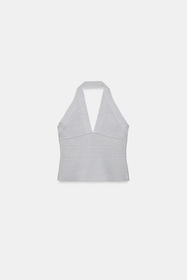 ストレッチ ホルターネックトップスライトグレーZaraのストレッチ ホルターネックトップス - ライトグレー 