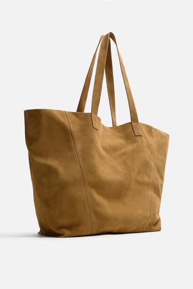 SAC SHOPPER EN CUIR - Marron caramel de Zara - Image 3