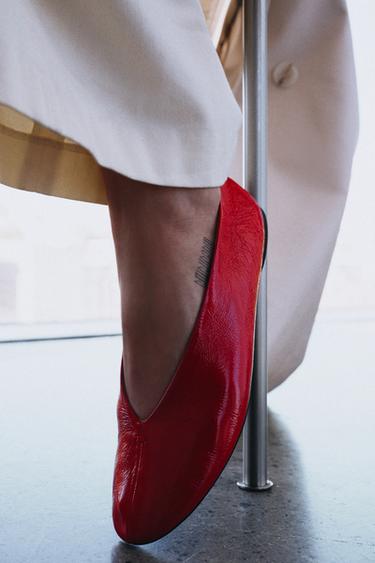 LEATHER BALLET FLATS - Red by Zara - Image 2