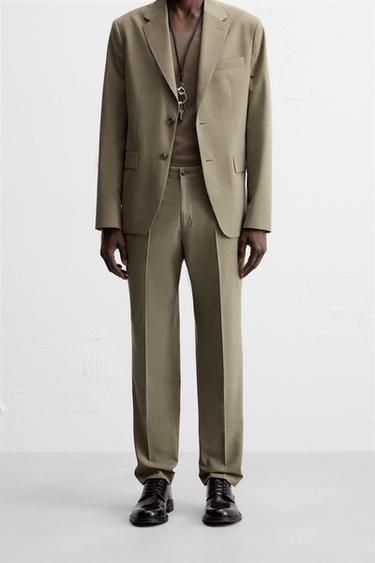 Zara 紋理西裝長褲 - 棕色 / 暗灰褐色